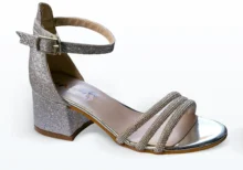 Üç Bantlı Bilekten Bağlı Tokalı Abiye Ayakkabı Lame