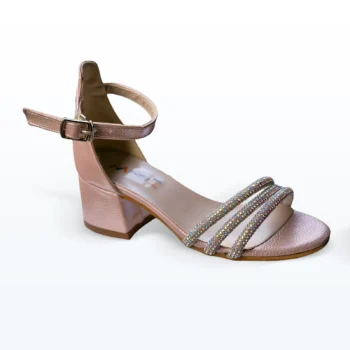 Üç Bantlı Bilekten Bağlı Tokalı Abiye Ayakkabı Pembe