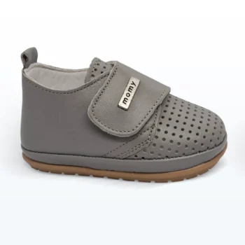 Deri Cırt Cırtlı Tek Bantlı İlk Adım Ayakkabı Gri