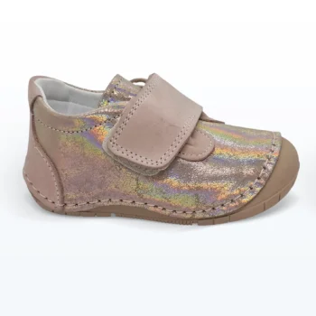 Deri Cırt Cırtlı Kalın Tek Bantlı İlk Adım Ayakkabı Pudra Simli