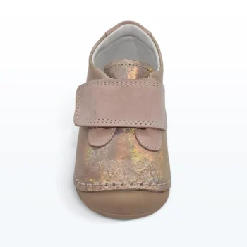 Deri Cırt Cırtlı Kalın Tek Bantlı İlk Adım Ayakkabı Pudra Simli