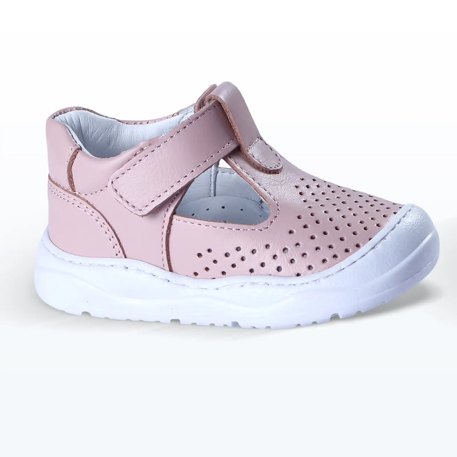 Deri Cırt Cırtlı Delikli Önden Bantlı İlk Adım Ayakkabı Pudra Deri Cırt Cırtlı Delikli Önden Bantlı İlk Adım Ayakkabı Pudra