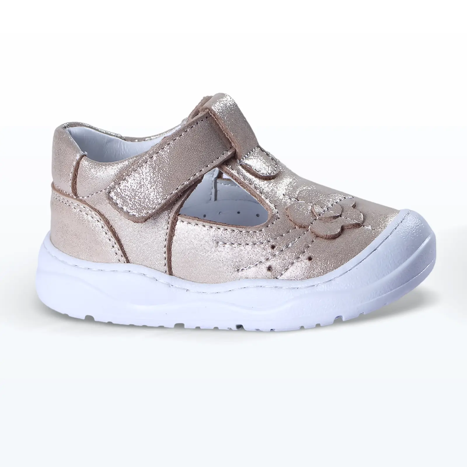 Deri Cırt Cırtlı İlk Adım Ayakkabısı Dore Simli Deri Cırt Cırtlı İlk Adım Ayakkabısı Dore Simli