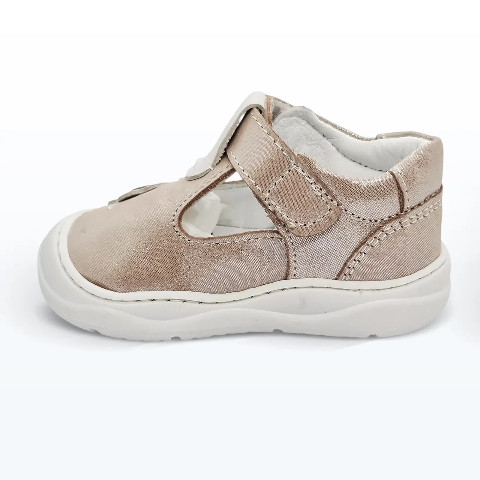 Deri Cırt Cırtlı İlk Adım Ayakkabısı Pudra Simli Deri Cırt Cırtlı İlk Adım Ayakkabısı Pudra Simli